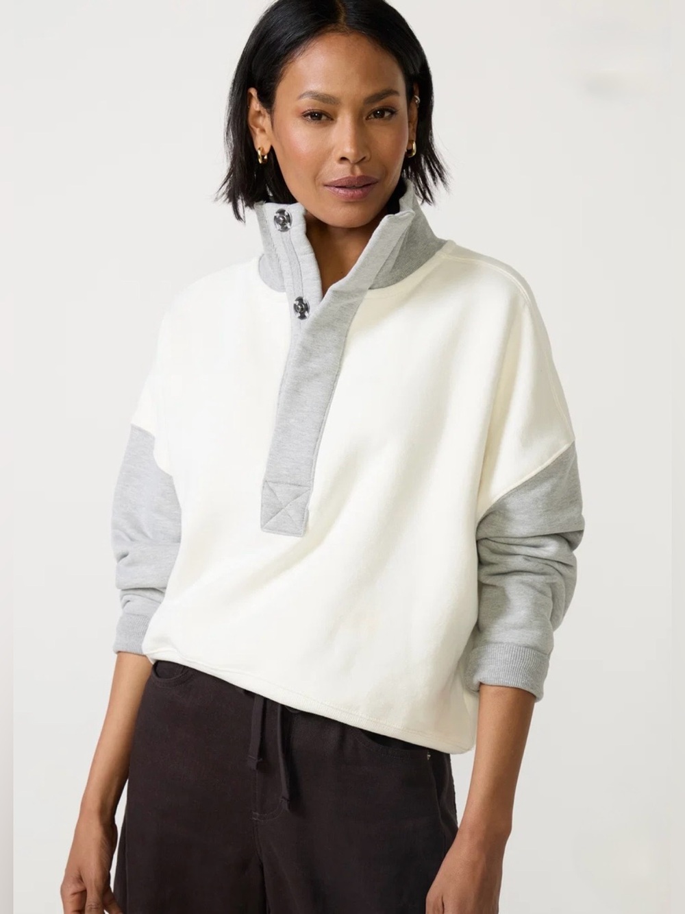 Free People NWT Colorblock Timeless Sweatshirt Size L Heathergreycombo - Picture 6 of 9